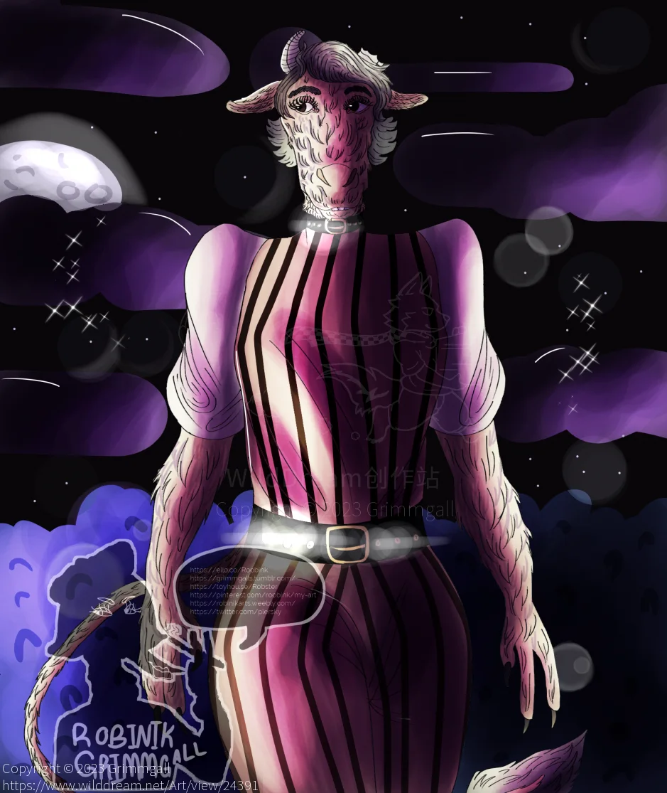 Midnight Stroll by Grimmgall, non-binary, enby, nb, androgyne, cow, tauren, cattle, park, stroll, night sky