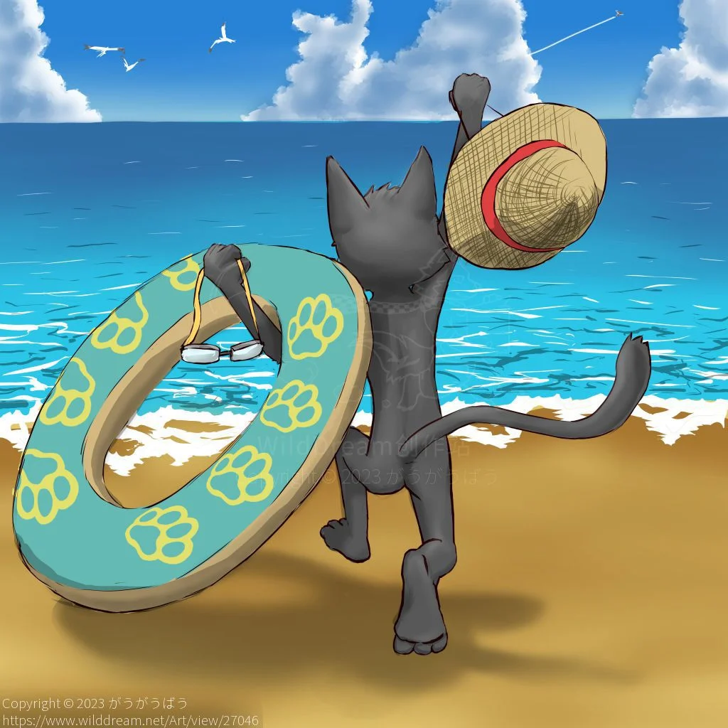 Jump in sea!! by がうがうばう, black cat, furry, sea