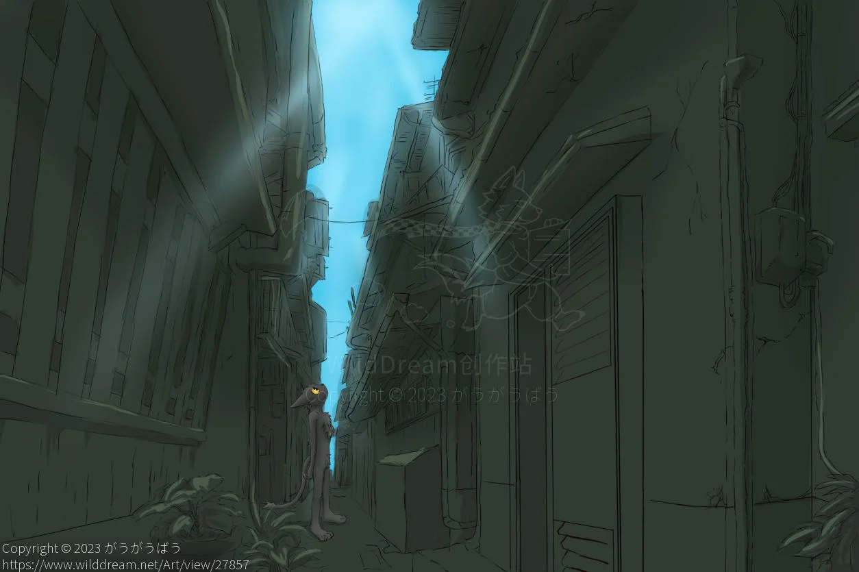 blue blue sky from back street by がうがうばう, black cat, furry