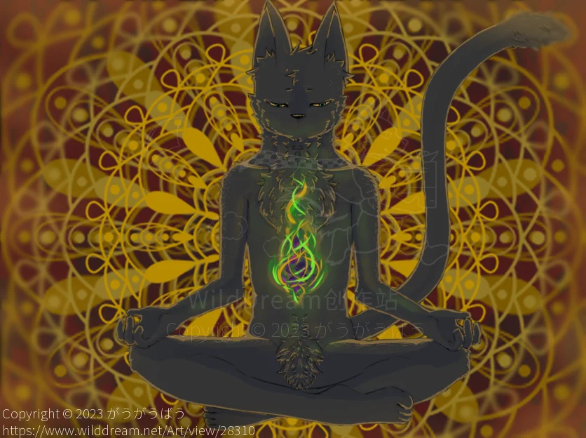 Mandala Cat by がうがうばう, black cat, furry, mandala