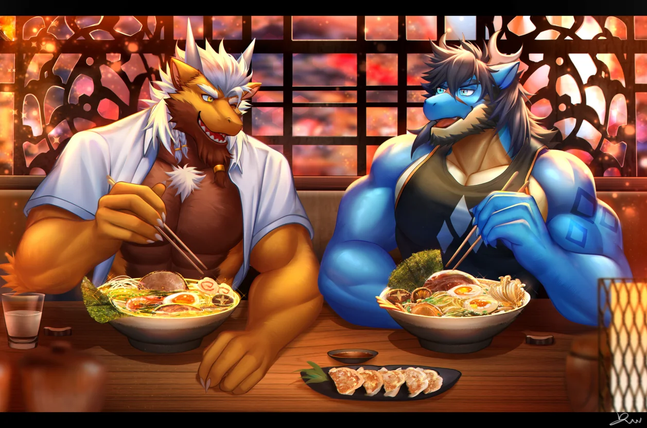 吃拉面~ by fuwayuuko, 兽人, 插画