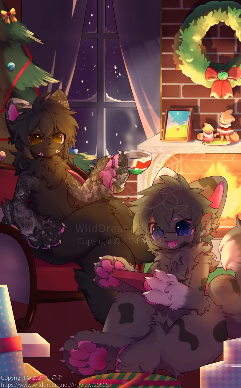oc:灰雾淞and黑炽毛 by 牛奶毛, 白糖书, furry, oc, 猫猫