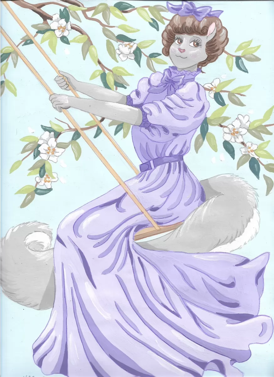 Spring Swing by FoxyFlapper, edwardian, spring, squirrel, vintage