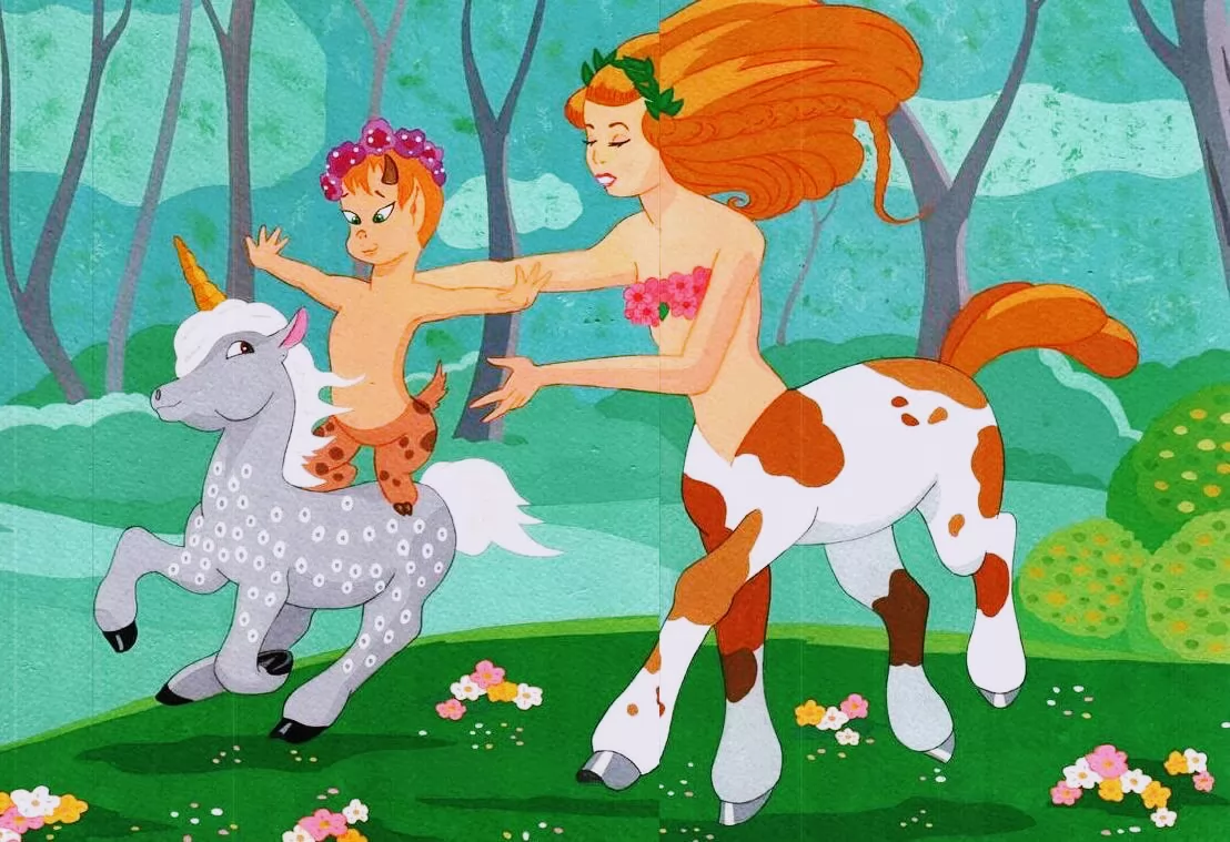 Fantasia Centaurette,Faun,And Unicorn by FoxyFlapper, Centaur, Disney, Fantasia, faun, unicorn