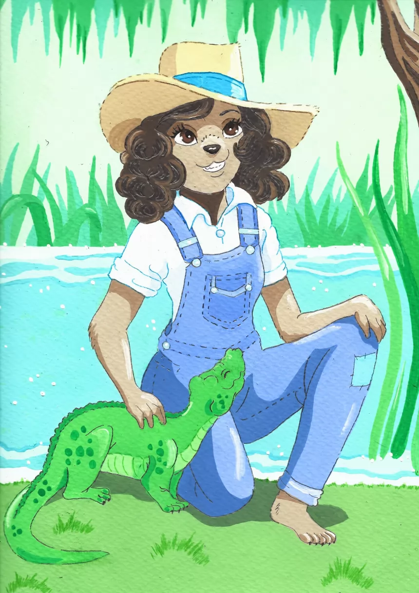 Miss Louisiana by FoxyFlapper, alligator, dog, louisiana, swamp