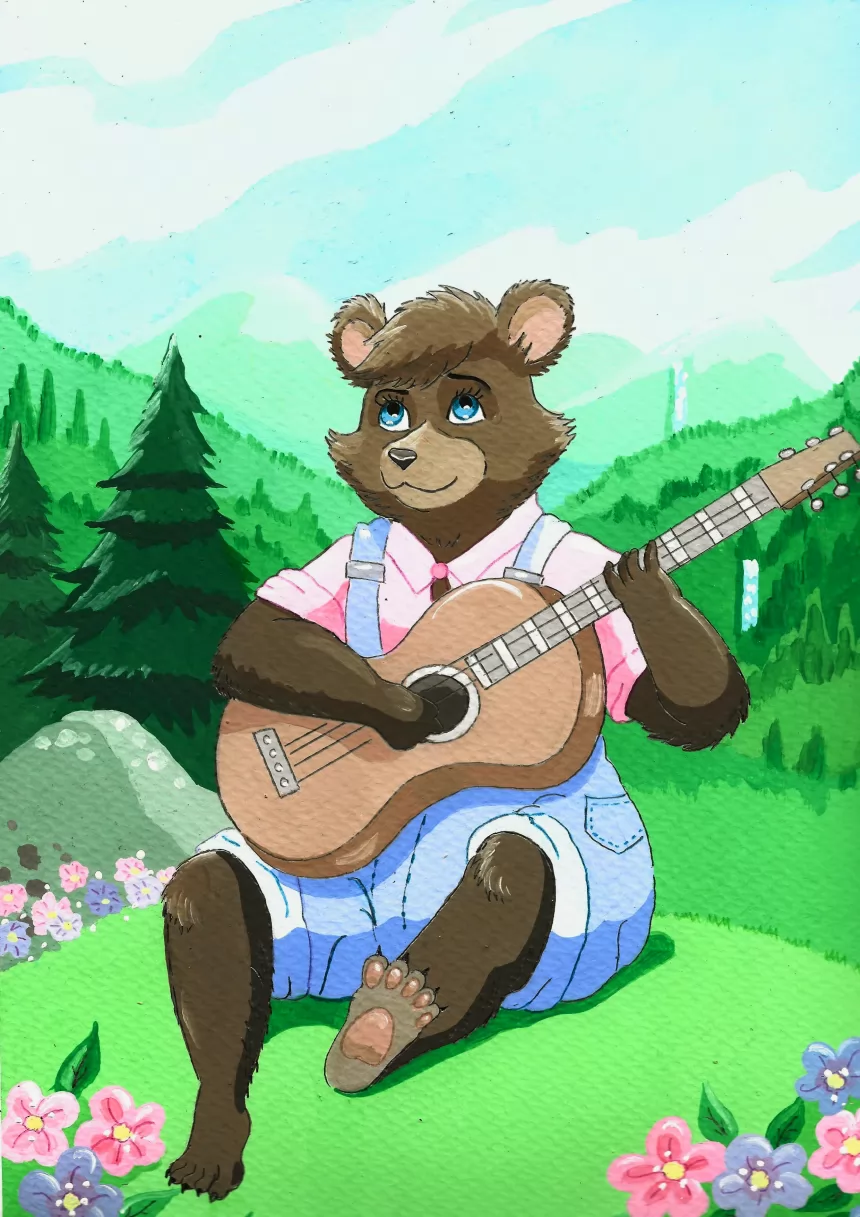 Miss Tennessee by FoxyFlapper, bear, guitar, mountains, music, tennessee