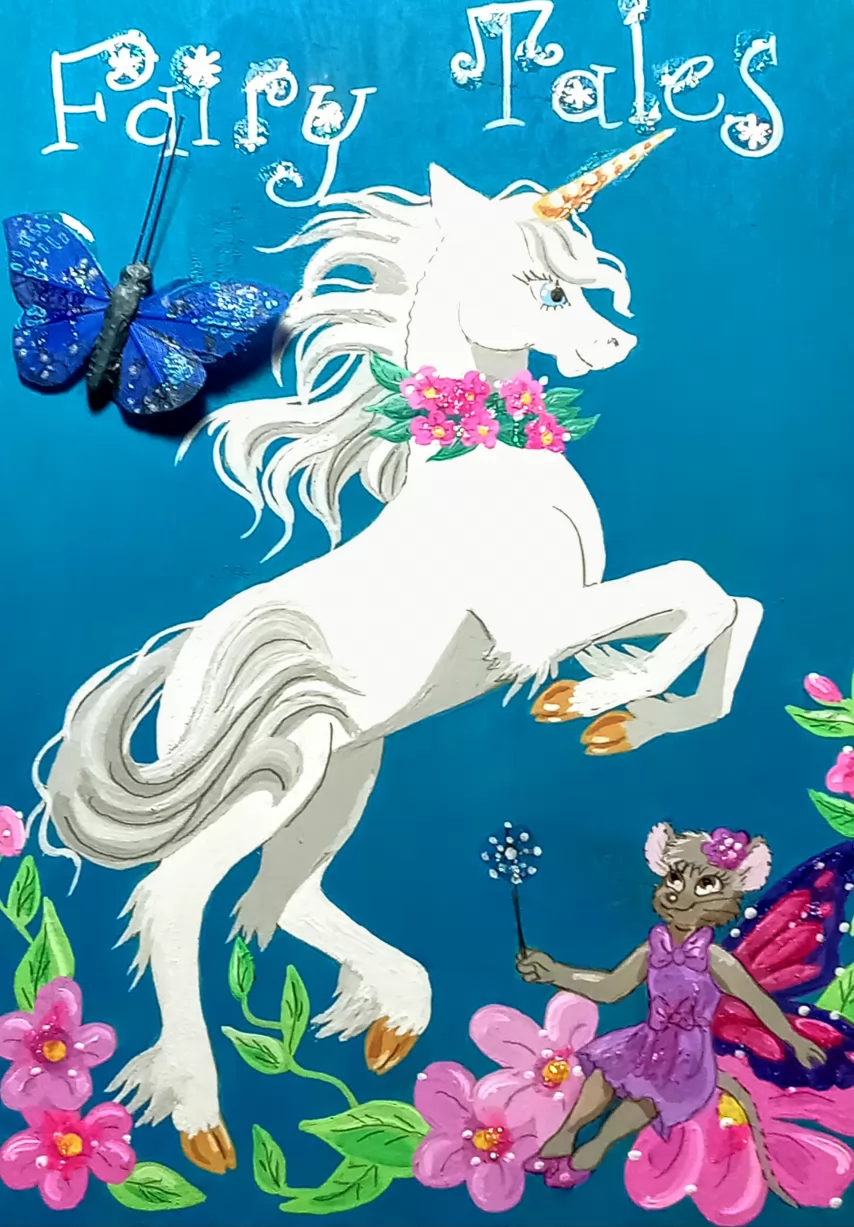 Fairy Tale Wooden Box Book Cover by FoxyFlapper, fairy, fairytale, fantasy, magic, mouse, unicorn