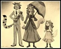 1910 Cat Family-Sepia Color