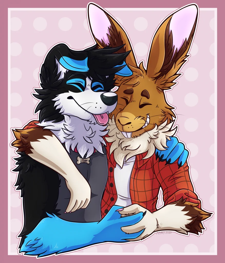Valentine's Art by kstreetalley, animal, anthro, border collie, canine, cartoon, character, couple, digital, dog, drawing, furry, hare, mammal, rabbit
