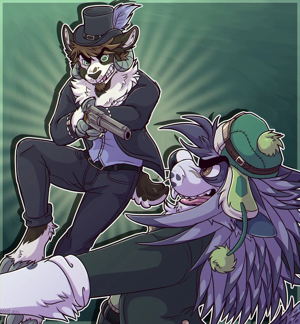 Peter vs Thresher by kstreetalley, sheep, dog, canine, hybrid, echidna, character, digital, drawing, anthro, ram