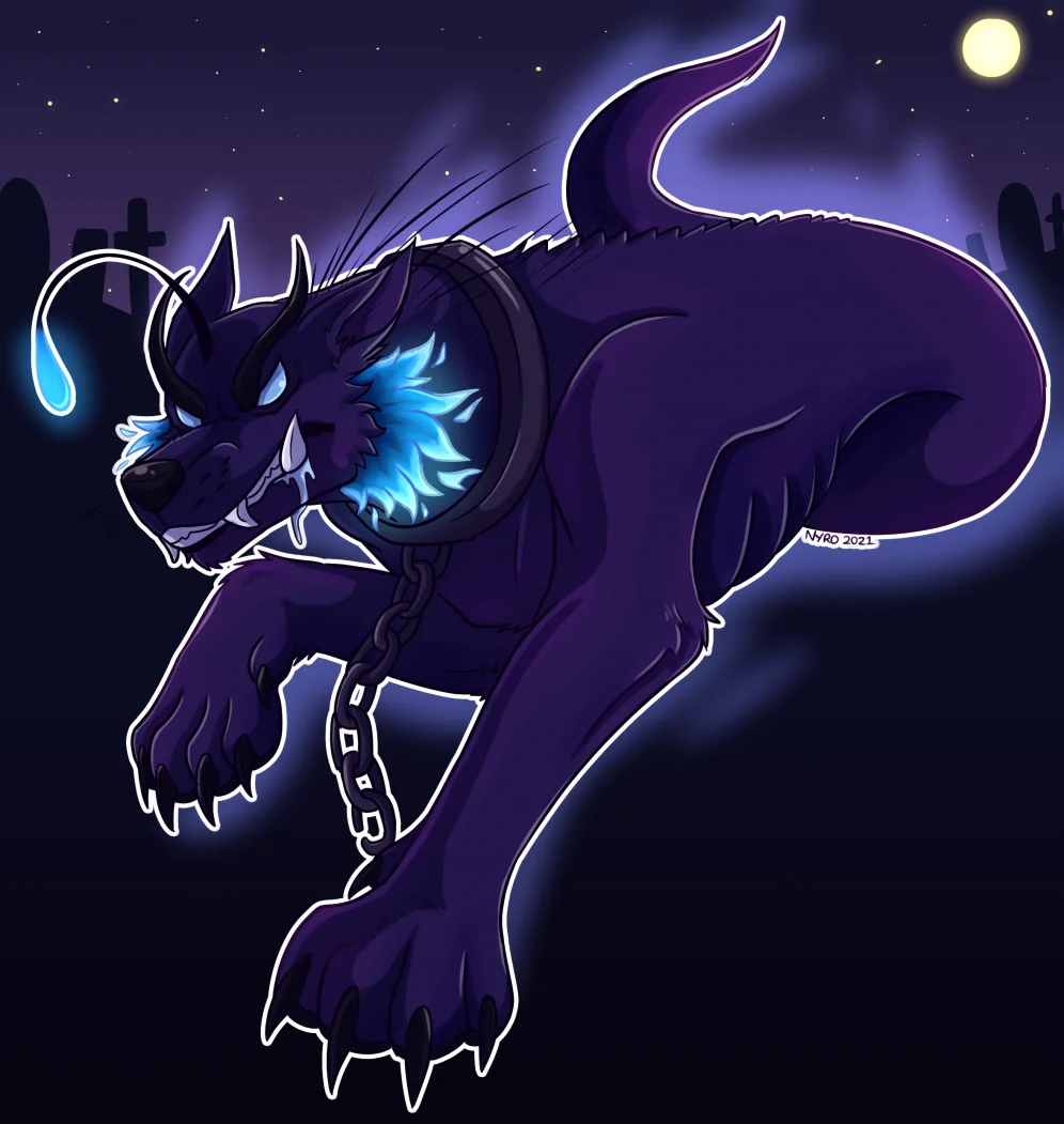 Graveyard Guard Dog by kstreetalley, animal, canine, character, digital, dog, drawing, fish, ghost, graveyard, monster
