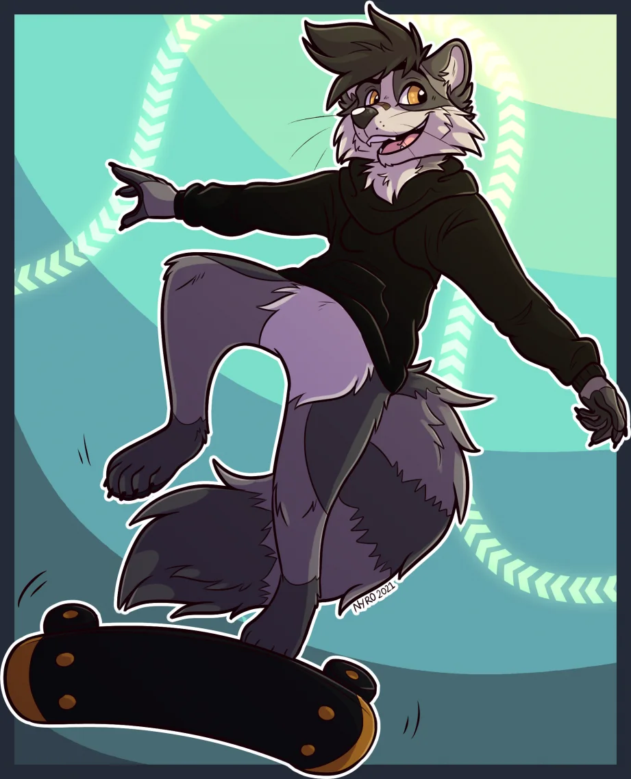 Skateboarding Ro by kstreetalley, animal, anthro, digital, drawing, raccoon, skateboard