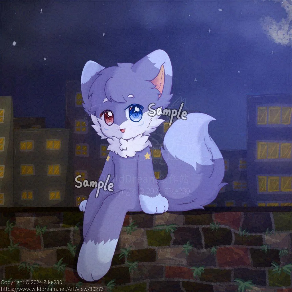 月光 by Zike230, furry, Q版, 全身, 兽设, 插画