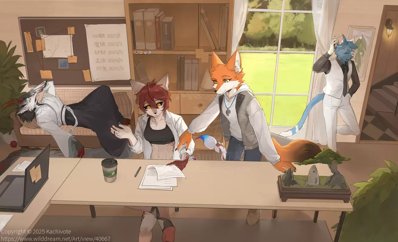 FurryFandomClub 管理组合照 2024 by Kachivote, 多人, 奇美拉, 插画, 猫, 豺, 鱼, 龙