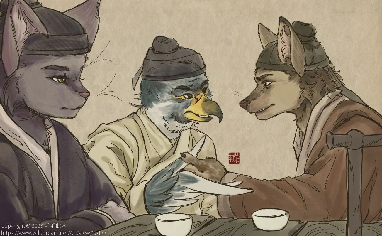 2023.2.23观龙门客栈摸鱼 by 毛毛此木, 鹰, 德牧, 黑猫, 中国风, 古风, 武侠