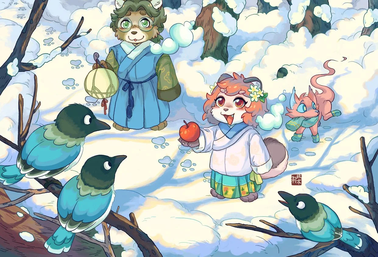 23.1223冬日 by 毛毛此木, 中国风, 可爱, 插画, 治愈系, 貉
