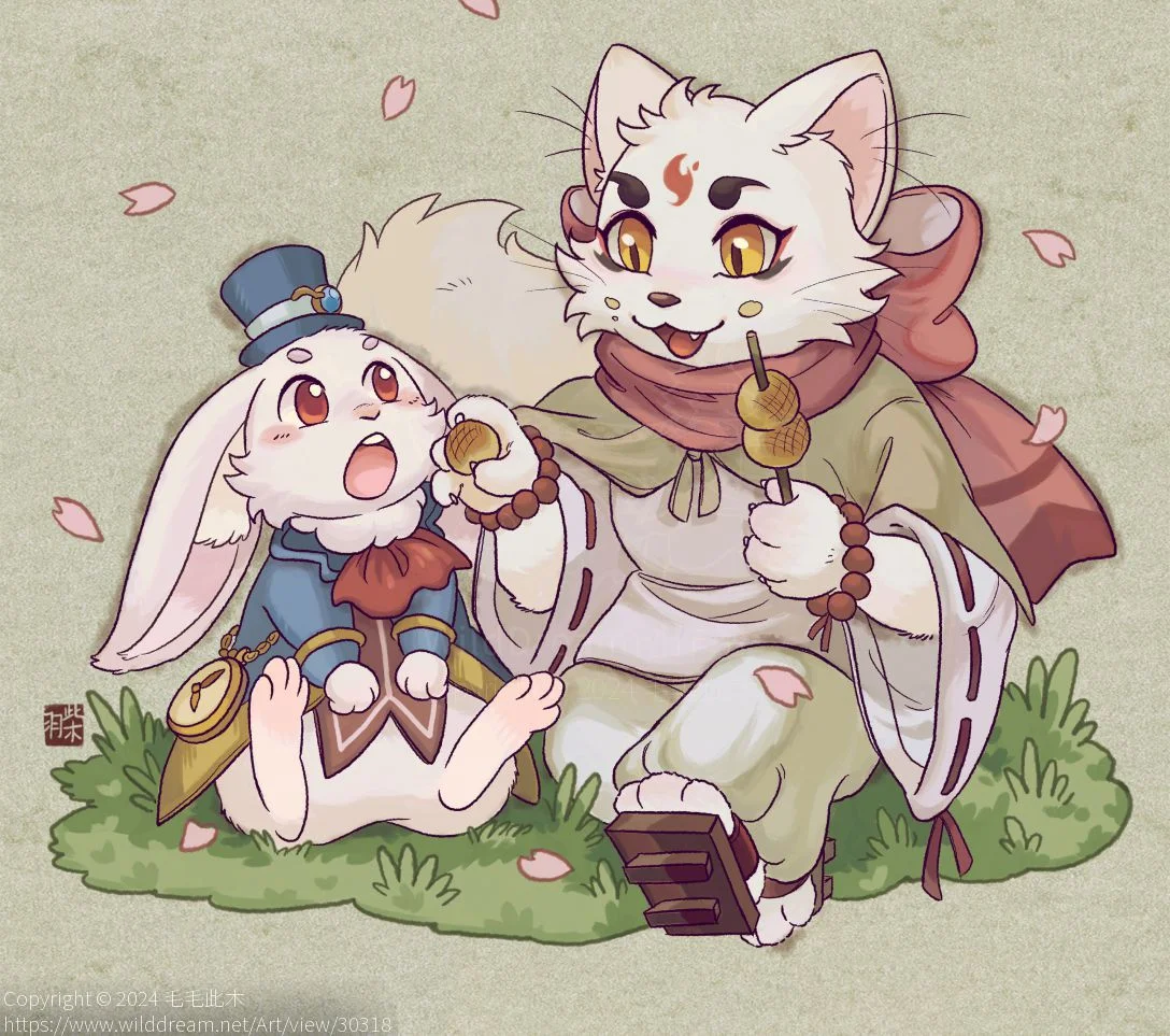 24.2.25huxiaobai委托 by 毛毛此木, 兔, 可爱, 插画, 治愈系, 狐狸