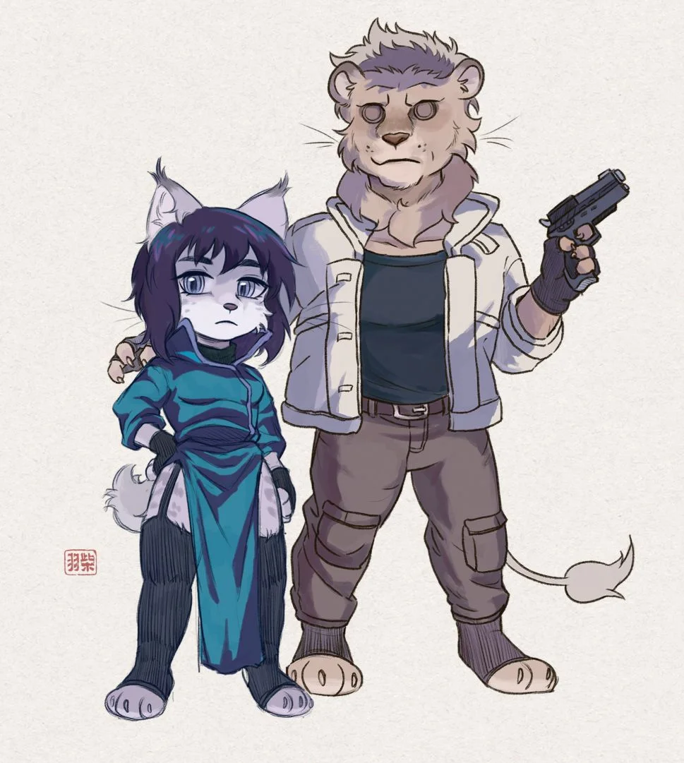 24.4.5MotokoAndBatou by 毛毛此木, 插画, 狮子, 猞猁, 练习