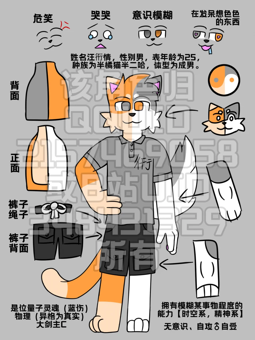汪衎情设定-最终版-便服（已申请版权） by 汪衎情, furry, 混血, 版权, 狗, 猫, 设定