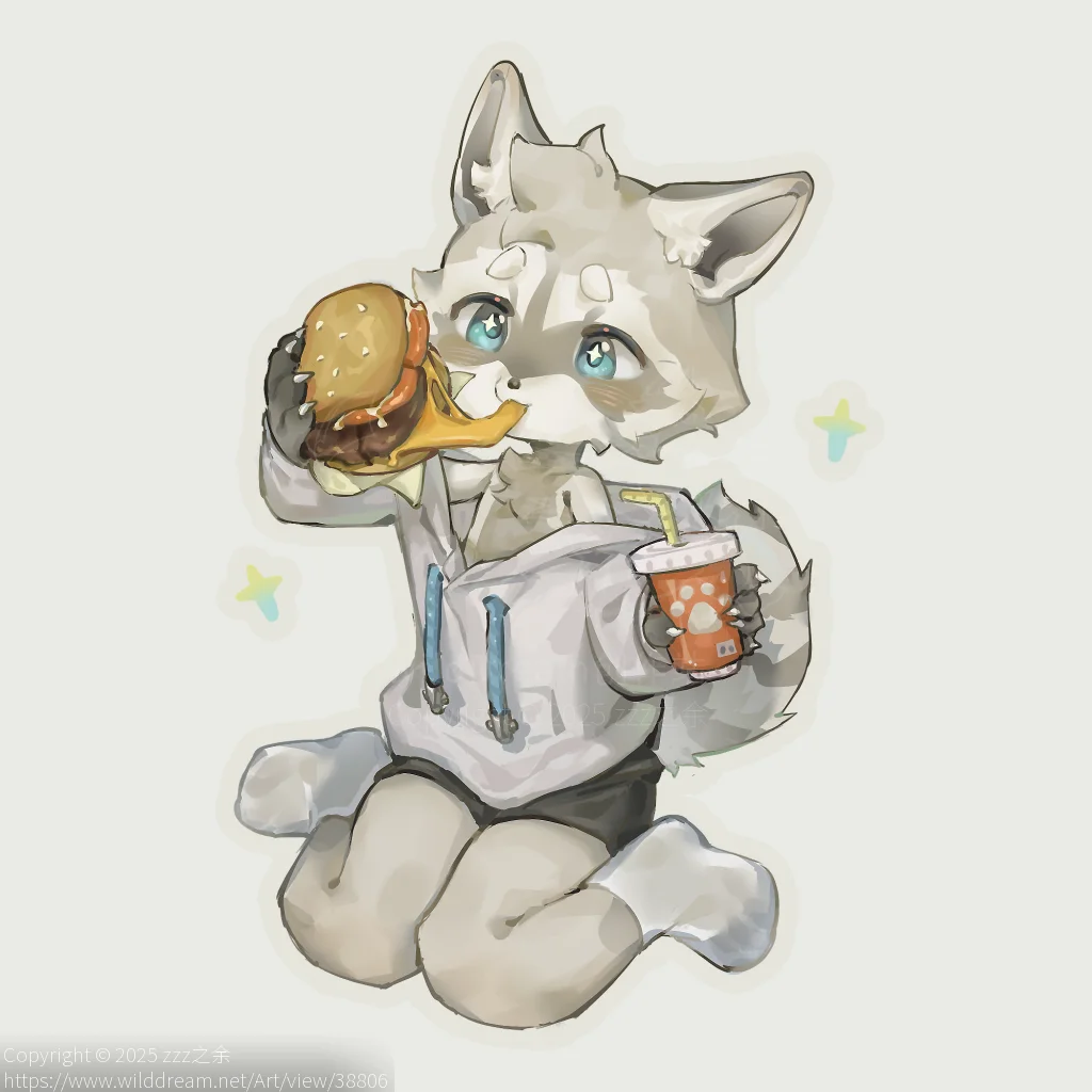 吃汉堡 by zzz之余, furry, 可爱, 原创, 浣熊