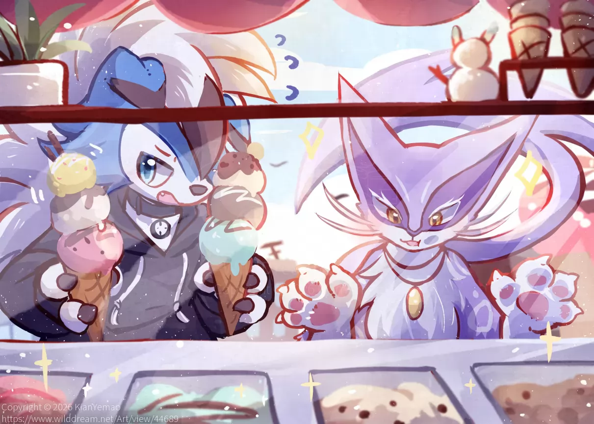雪糕柜 by KianYemao, furry, OC, 兽, 兽人, 兽设, 插画
