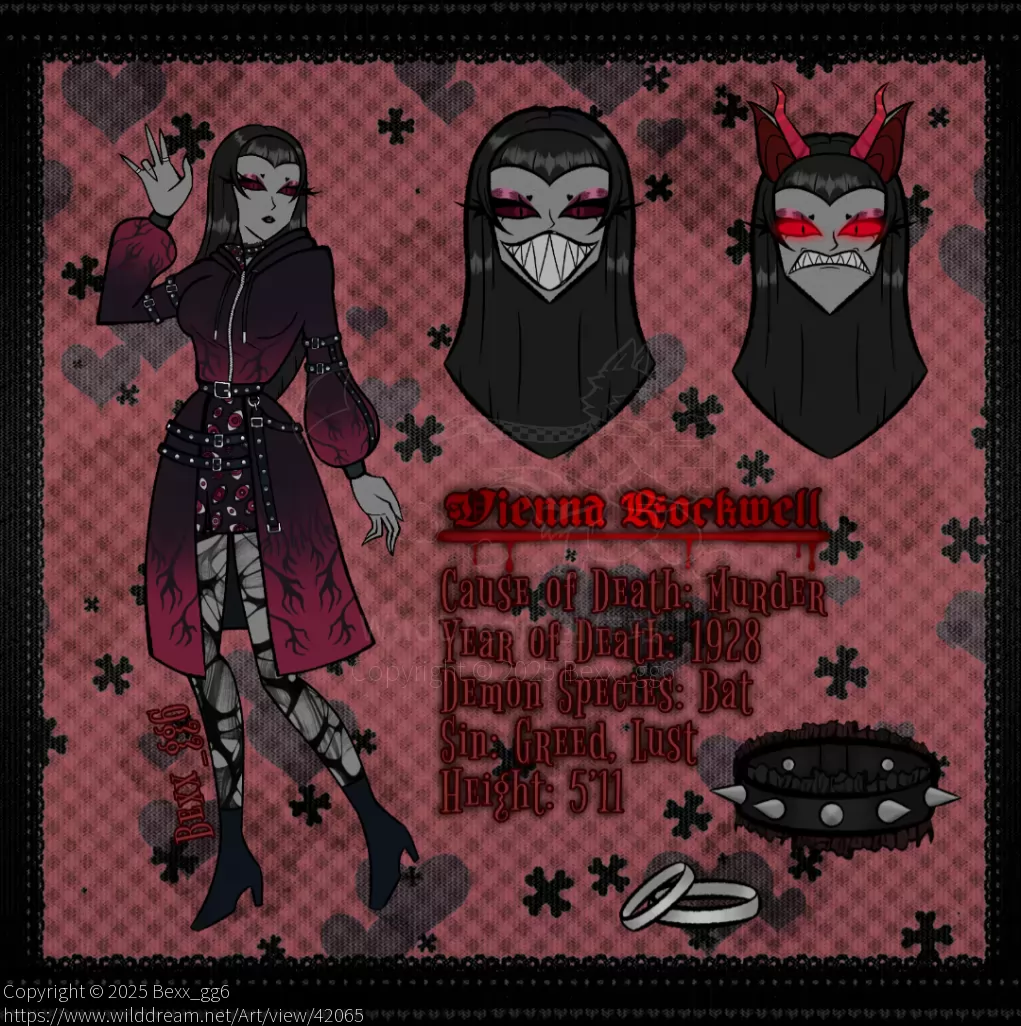 Hazbin Hotel OC Sheet by Bexx_gg6, Anthro, Bat, Commission, Dark, Demon, Goth, Hazbin Hotel, Horns, Oc, Red