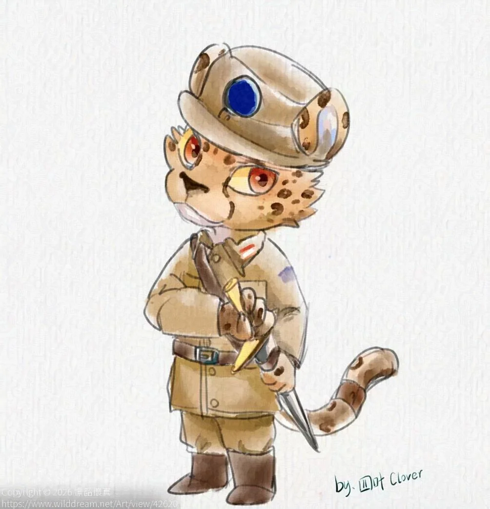 「受赠」军官Q版照 by 憬韶懷真, OC, Q版, 军人, 水彩, 猎豹