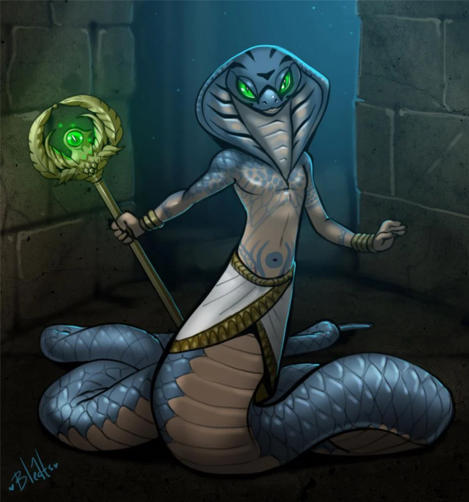 Naga Sorcerer by Bleats, Solo, Male, Naga, Weapon, Staff, Scales, Slithering, Magic, Sorcerer, Art, Digital, Commission