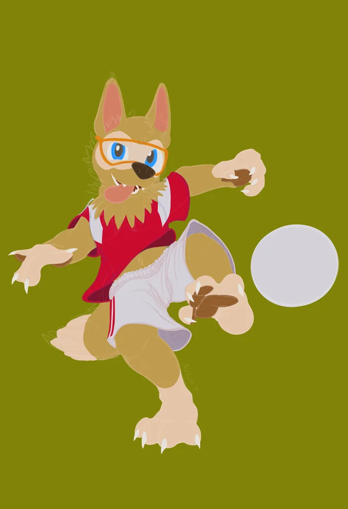 [SKETCH] Zabivaka (Coloured!) by Ausup, Zabi, Zabivaka, wolf, male, mascot, paws, toes, claws, foot, feet, uniform, jersey, athlete, handpaw, baren, belly, tummy, world_cup, russia, football, soccer, sport