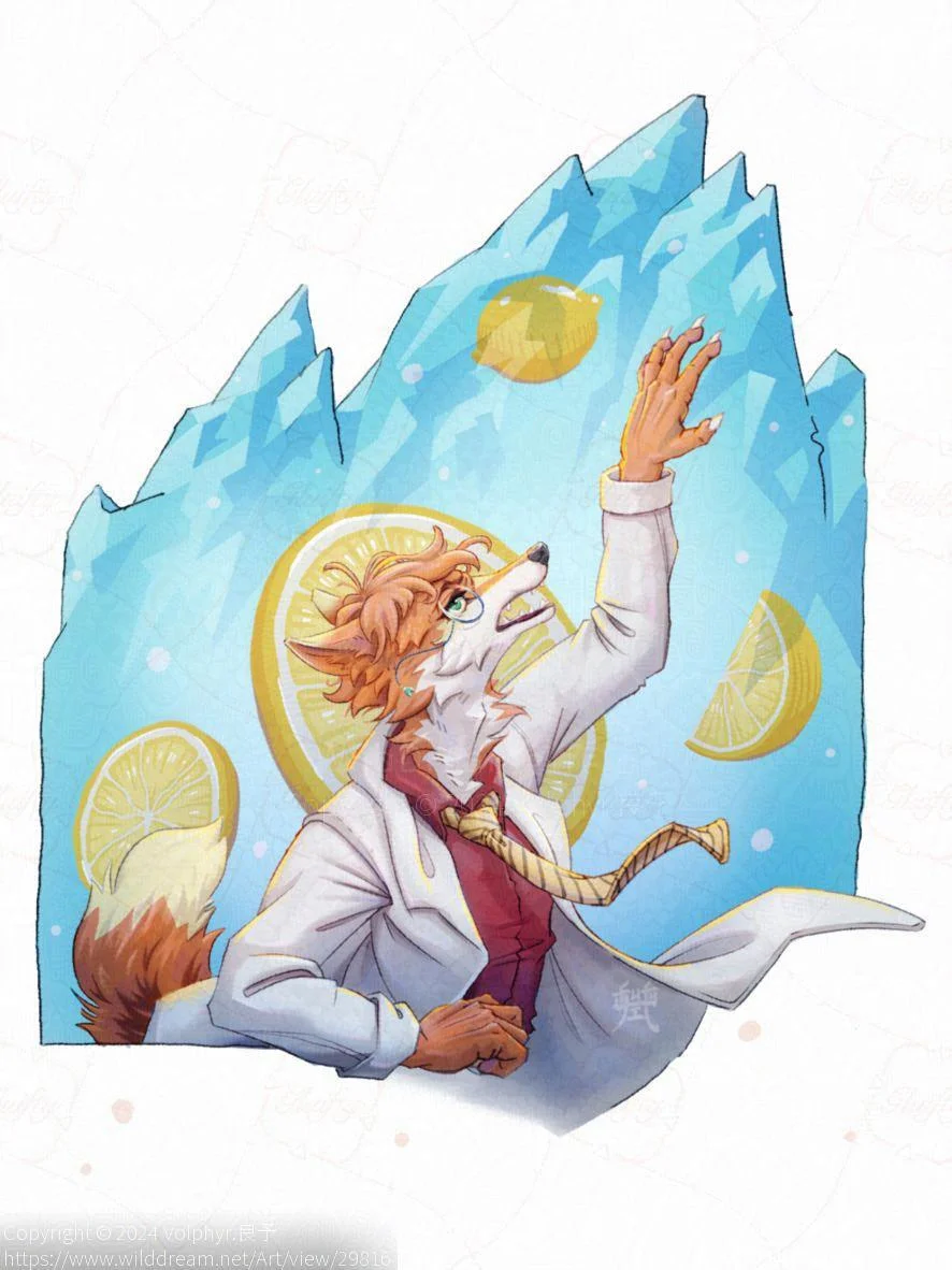 【委托】狐狸冻柠茶？ by 良予, 冰, 冰冻, 柠檬, 狐, 狐狸