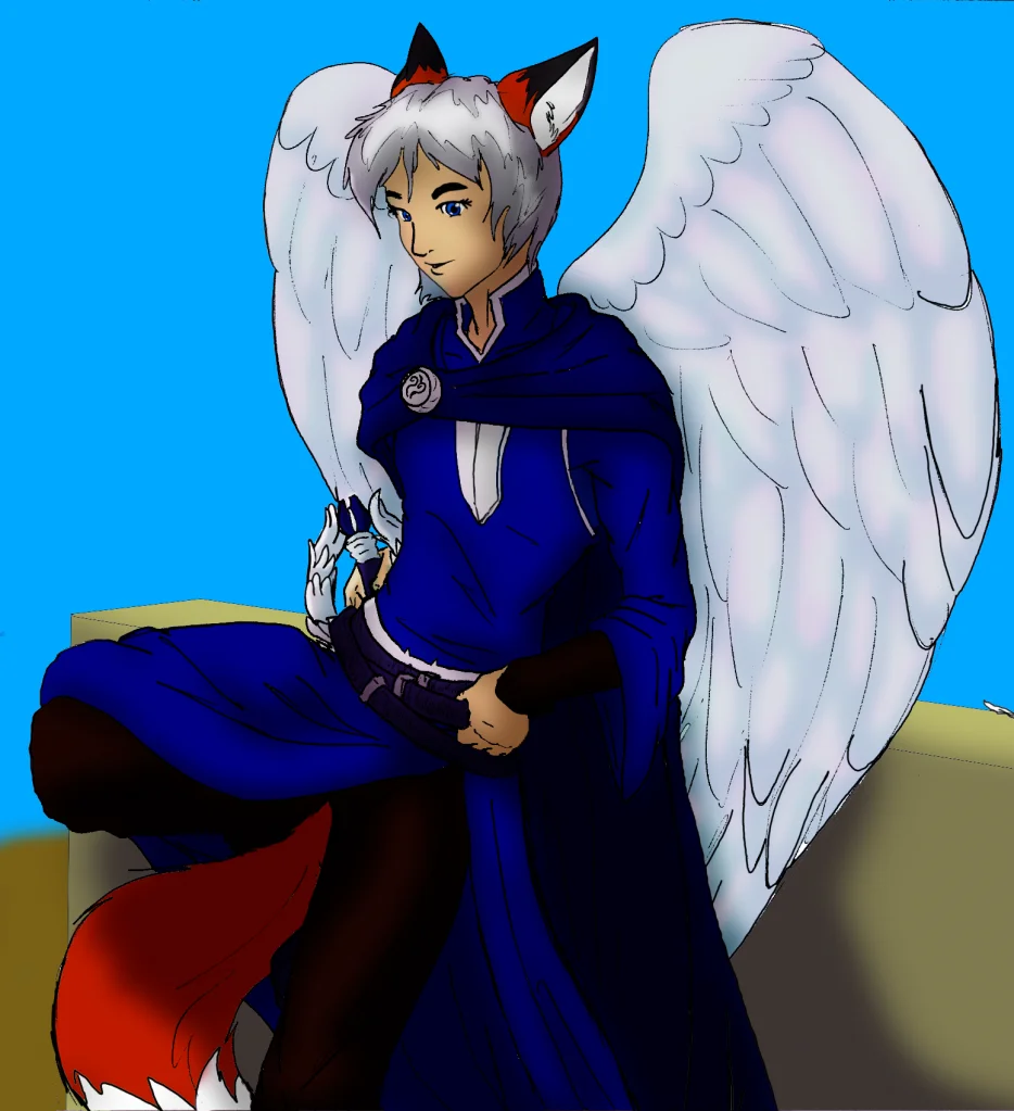 Kenji at rest by Jellofox, Fox, wings, friend