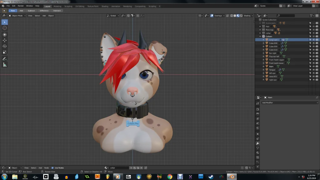 Colleen Corgi by Jellofox, Corgi, Blender, 3d model, Sculpt, female