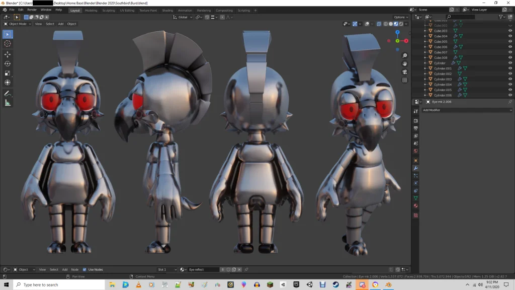 Captain Southbird by Jellofox, blender, 3d, Bird, Robot