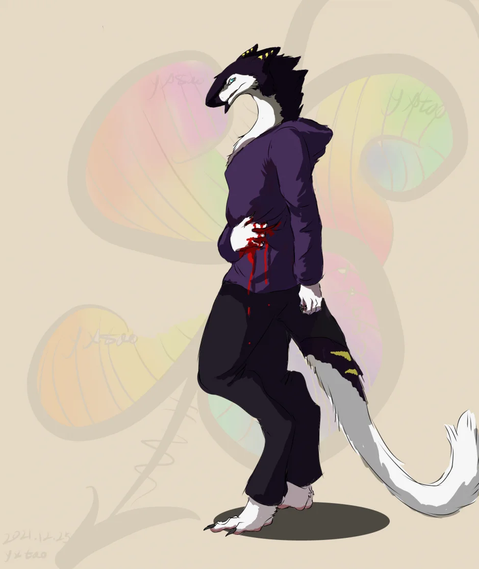 受伤的鲨狗 by 意克尔斯·桃, furry, sergal, 鲨狗