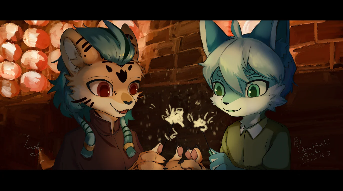 烟火 by 格拉兰斯的秋狐, Furry, 兽人, 秋狐, fox, tiger, 虎, 狐