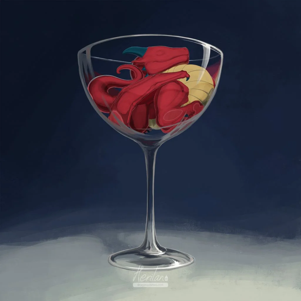 热龙酒 by EricHerilan, 幼龙, 幻想, 西方龙, 插画, 酒杯