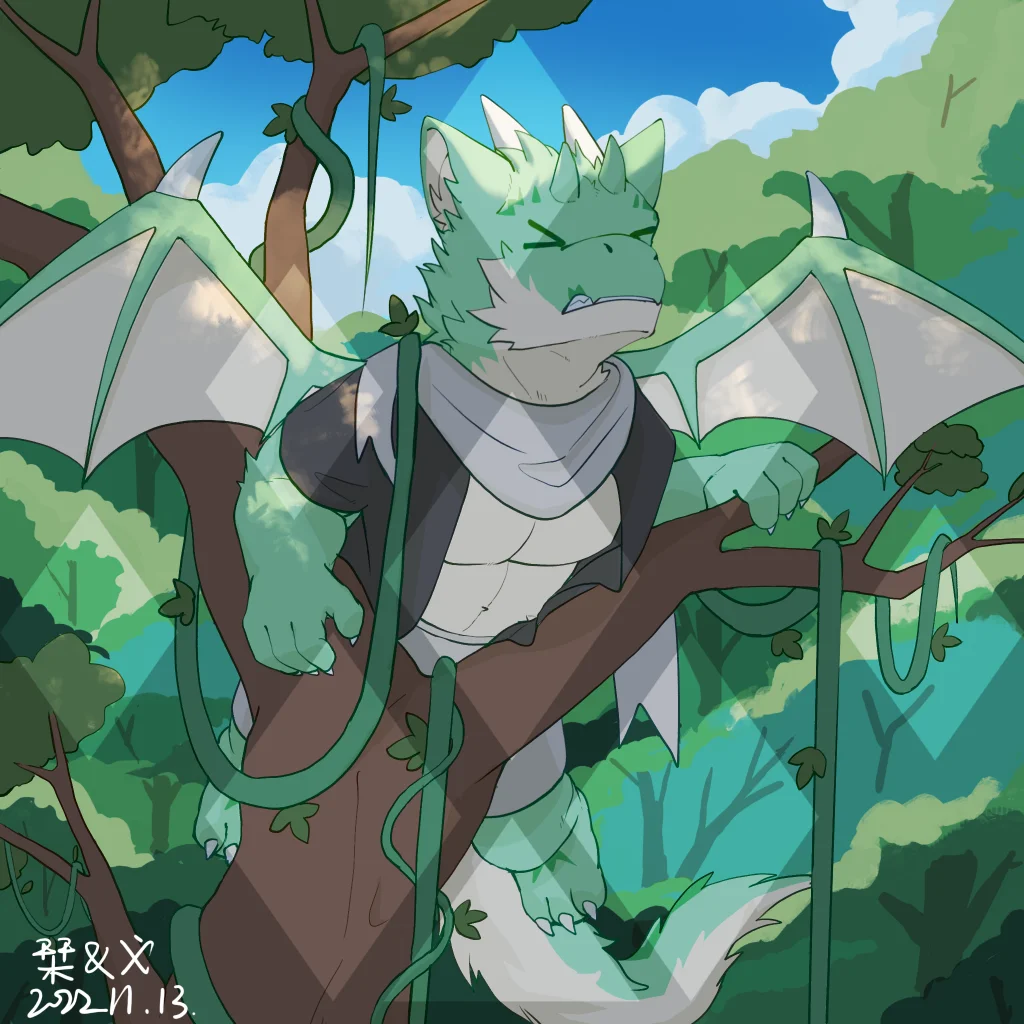 绿豆龙的Q版 by 刊刊, 全身, Q版, 兽人, furry
