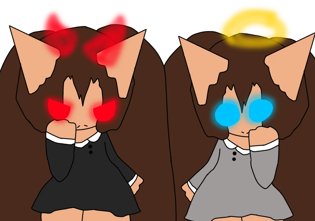 devil and angel by thebananasplitsau5, oc, drawing