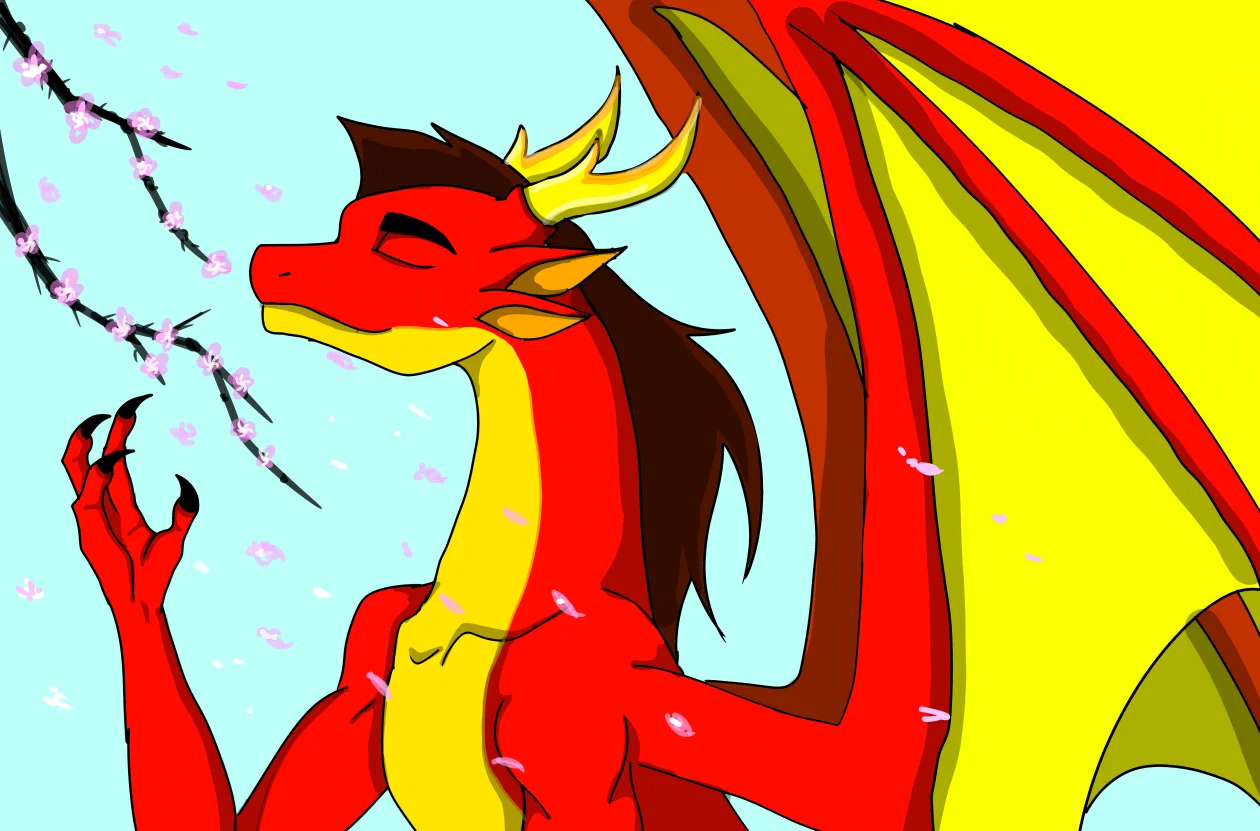 赤龙嗅梅 by 黑翼-23, dragon, 原创, 幻想生物