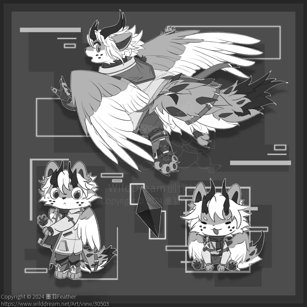 摸鱼页赠图 by 雾天墨羽InkFeather, 平涂, 无偿, 福瑞