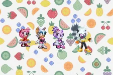 Amy, Rouge, Blaze and Tangle on the first fruit pattern by Marc Brown by shwapneel1999