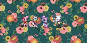 Amy, Rouge, Blaze and Tangle on the second flower pattern by Marc Brown by shwapneel1999