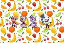 Amy, Rouge, Blaze and Tangle on the third fruit pattern by Marc Brown by shwapneel1999