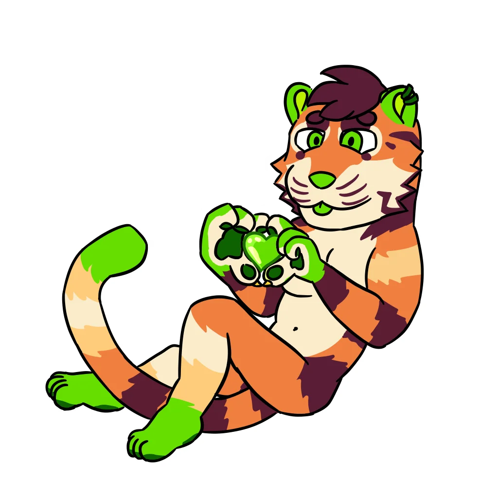Quark the Tiger Chibi ! by Dragonmemo, chibi, green, heart, quark, tiger
