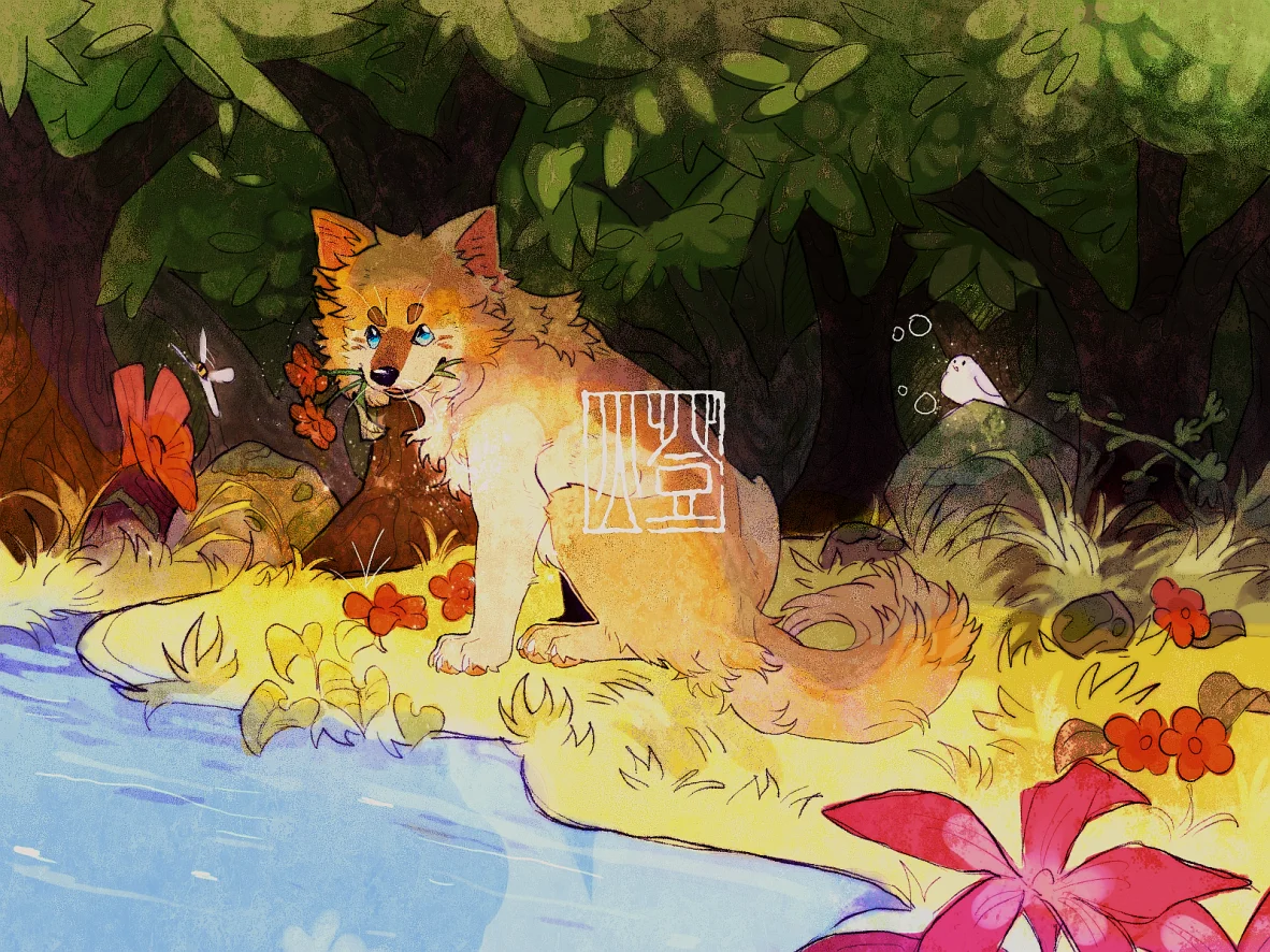 小河边 by 星木, 有偿委托, furry, 插画, 兽绘