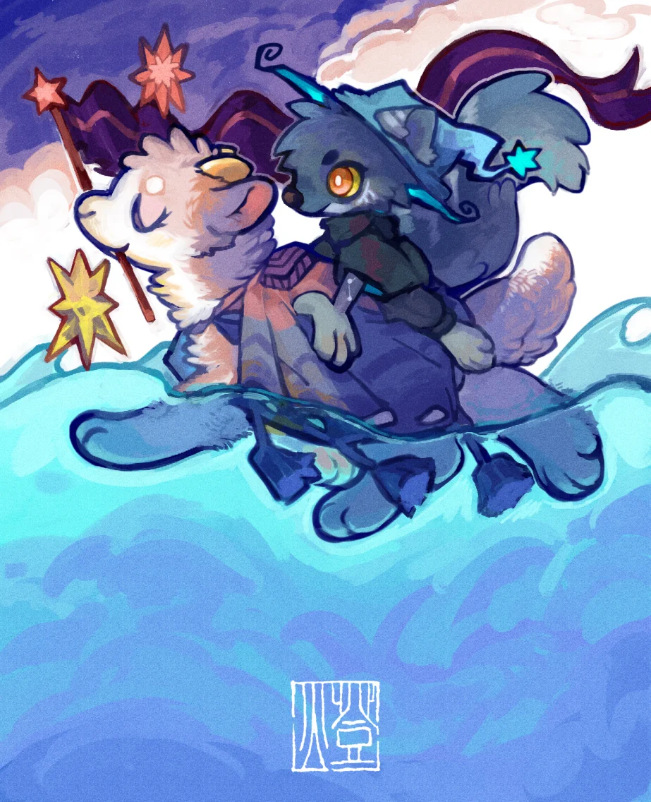 狐狗骑咩咩 by 星木, furry, furry oc, OC, 兽绘, 厚涂, 场景, 插画, 狗
