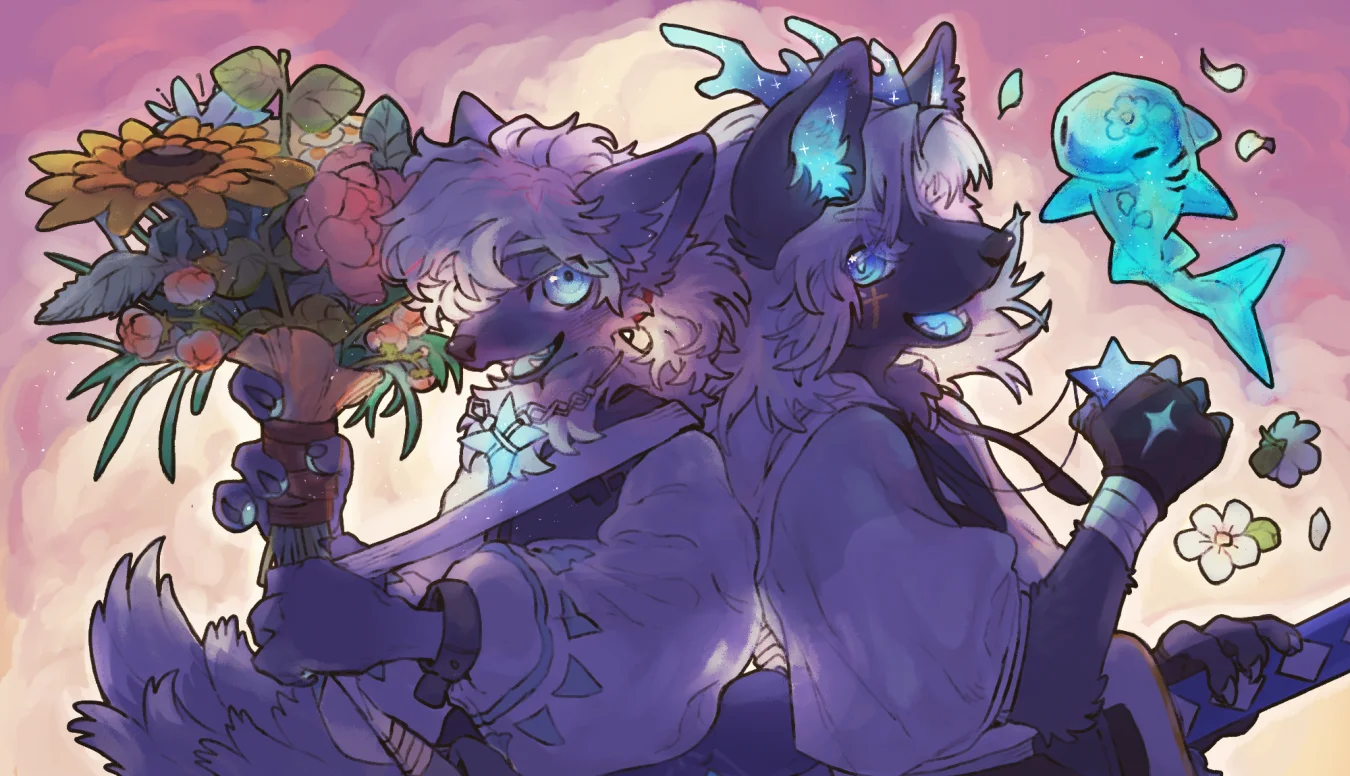 合照子 by 星木, OC, 狗, 狼, furry oc, 插画, 半身