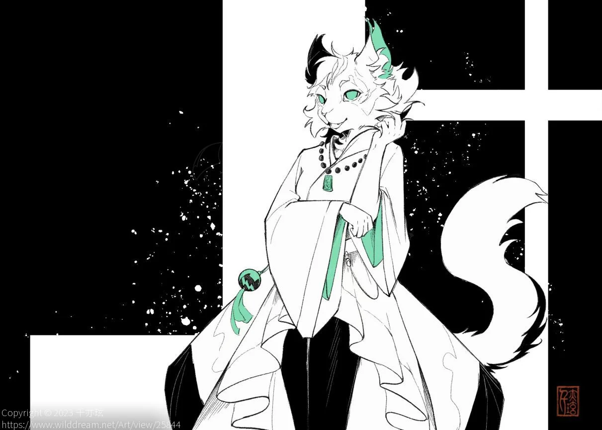 蜜暴 by 千亦玹, furry, 兽设, 猫科动物, 黑白插图