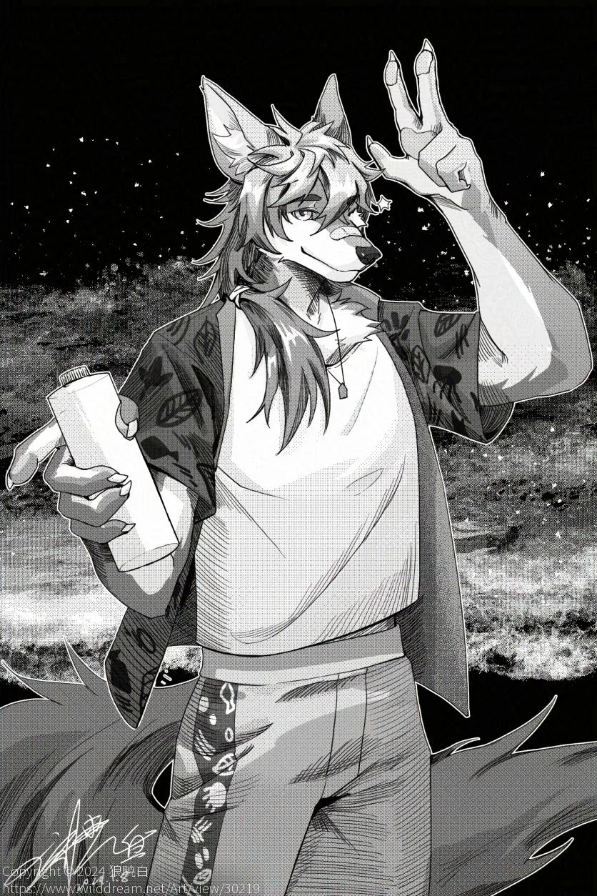 黑白半身-海边2 by 狼暁白, 狼暁白的委托图